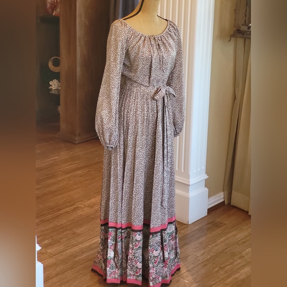 Chessa Davis Vintage 70s Peasant Maxi Skirt Set S/M In Pink/Brown - Picture 2 of 13